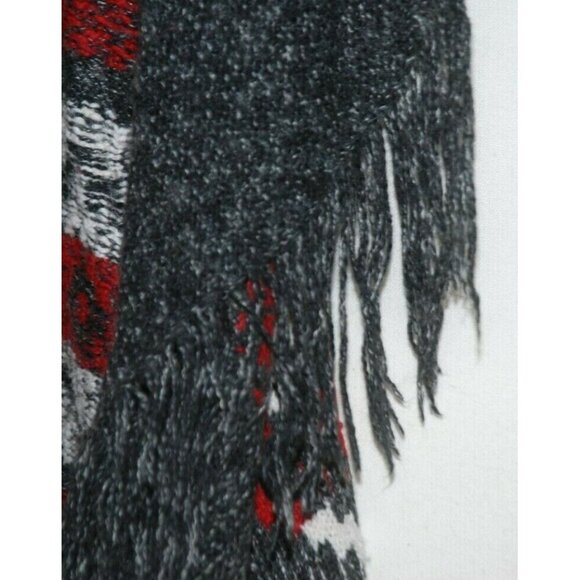 St. John's Bay Ladies L Gray Red Striped Open Front Cardigan Sweater Fringe Cozy - Picture 9 of 10